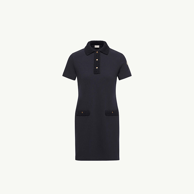moncler tweed trim pique cotton polo short sleeve knit dress